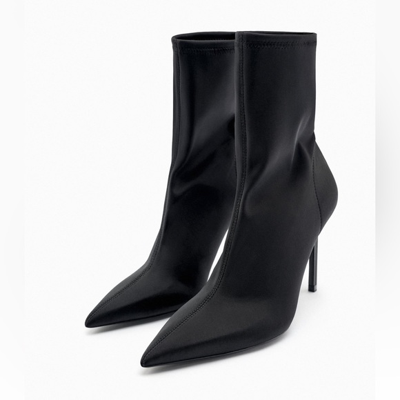 Zara high heel fabric ankle boots black nwt - Picture 1 of 16